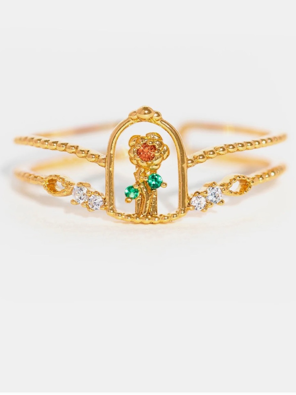 Disney Gold Enchanted Rose Ring with Green and Clear Accents